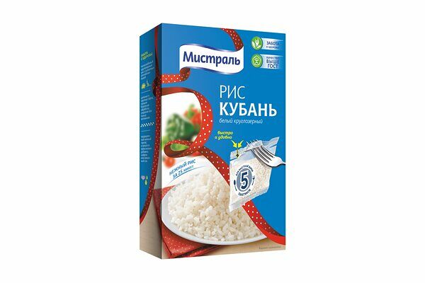 Рис круглозёрный Кубань Мистраль белый, 5х80г