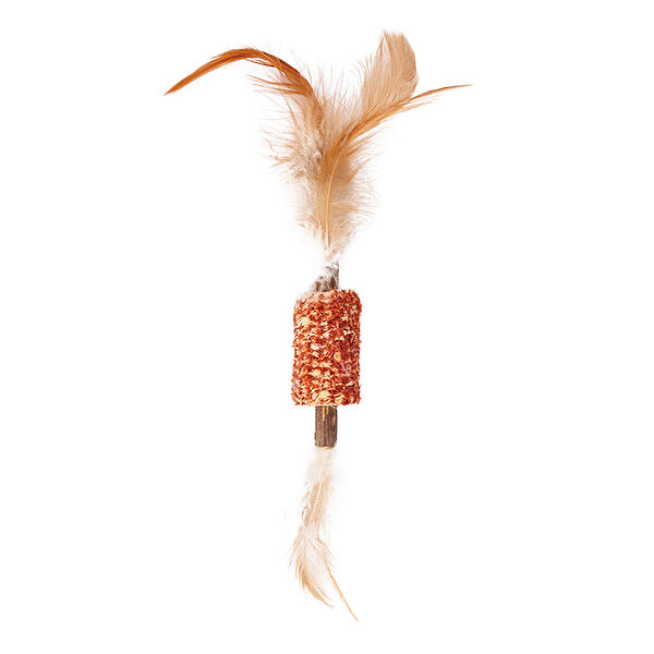 Игрушка для кошек Petmax Кукуруза на палочке мататаби с перьями 6,5 см