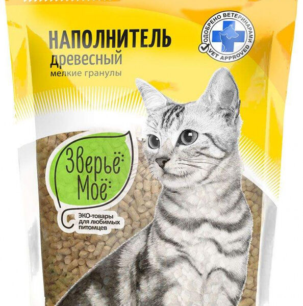 Наполнитель Зверьё Моё для кошачьего туалета, древесный, мелкие гранулы