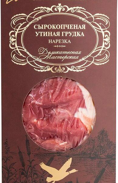 Утиная грудка сырокопченая нарезка ТМ Деликатесная мастерская