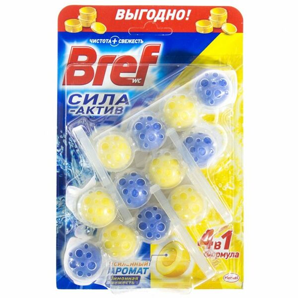 Туалетный блок Bref Сила-актив Лимонная свежесть, 3 шт