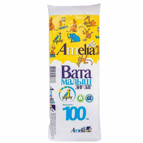 Вата мед хирург нестерильная Зиг-Заг 100г Амелия Малыш 