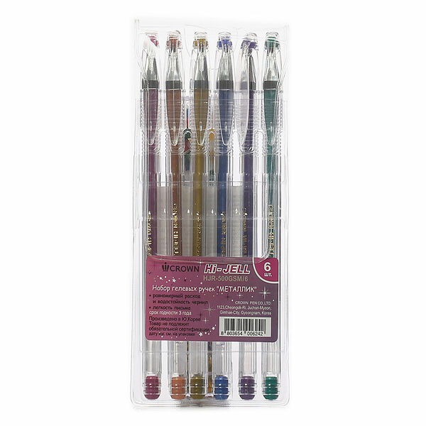 Набор гелевых ручек, 6 шт ТМ Crown (Краун)
