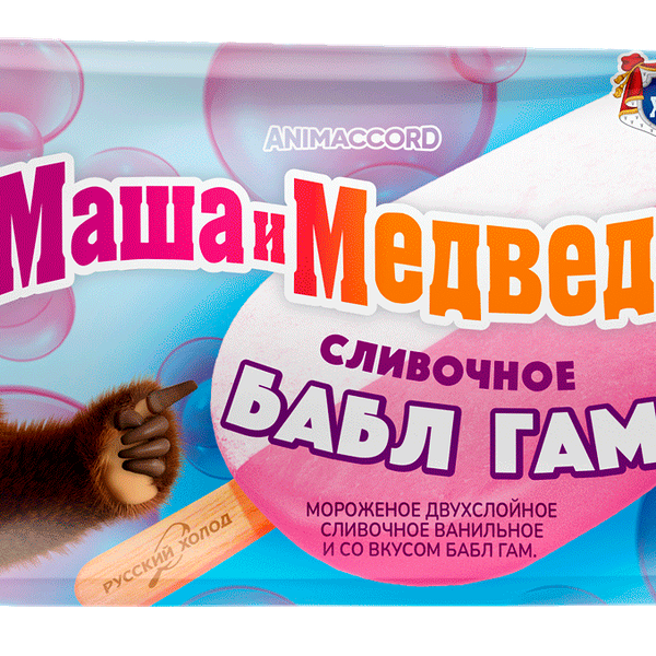 Мороженое Маша и медведь Эскимо двухслойное Бабл Гам 50 г