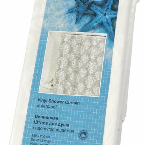 Штора для ванны Aquarius Peva Accra серый, 180х200 см