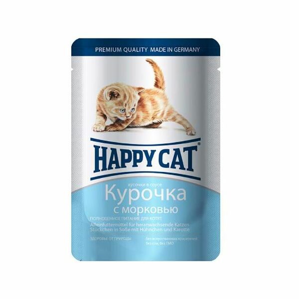 Корм влажный Happy Cat для котят курочка с морковью в соусе, 100 г