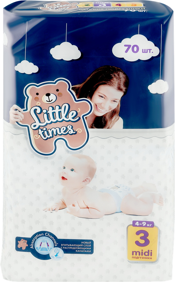 

Подгузники детские LITTLE TIMES Midi 4–9кг, 70шт