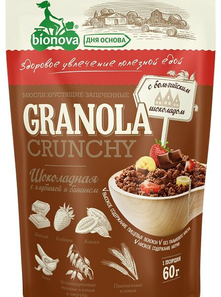 Мюсли Bionova шоколадно-клубничные 60г