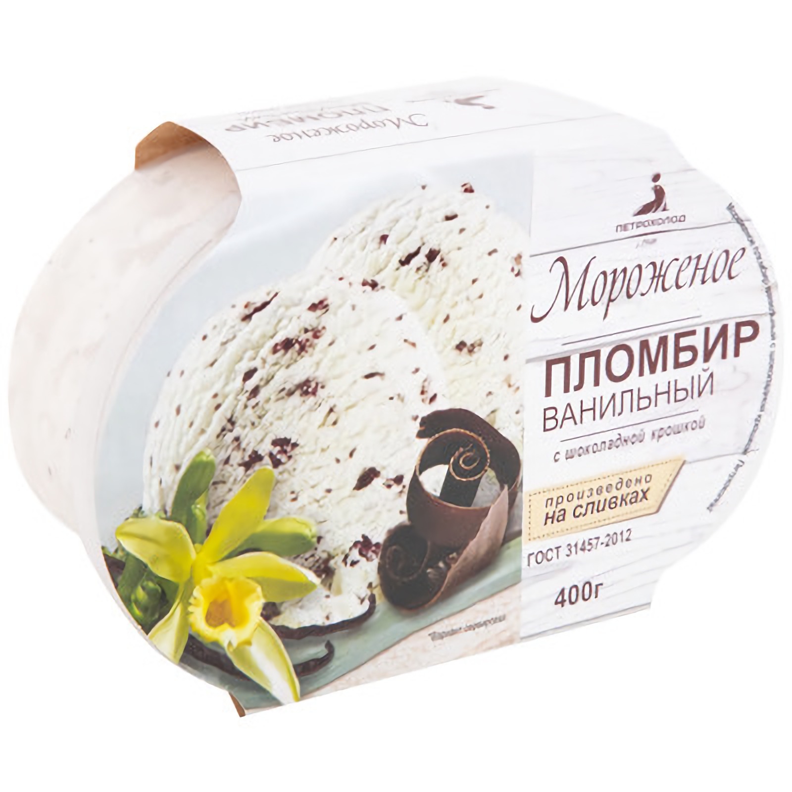 

Мороженое Петрохолод пломбир ванильный с шоколадной крошкой 15% 400 г