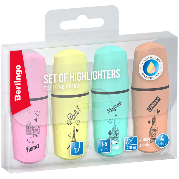 Текстовыделители Berlingo Textline мини Hp100 4 цвета, 4 шт.