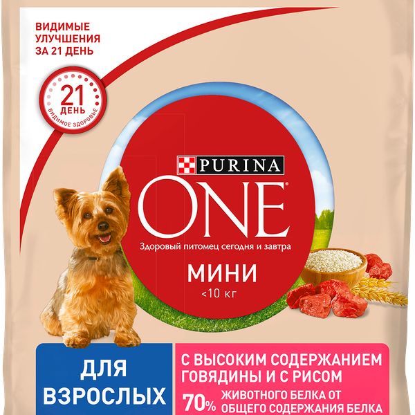 Сухой корм для собак Purina One при активном образе жизни с говядиной и рисом