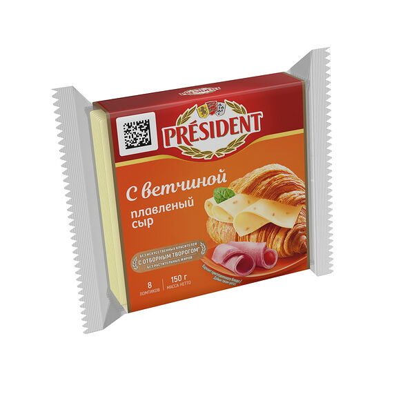 Сыр плавленый ломтевой слив с ветчиной жир. 40% 150г Президент