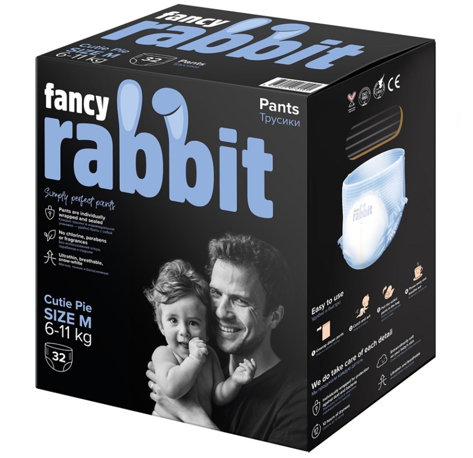 

Трусики-подгузники Black Rabbit, M (6–11 кг), 32 шт.