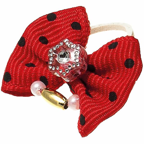 Бантик V.I.PET (пара) красный в черн. горошек (камень звезда + бусинки)