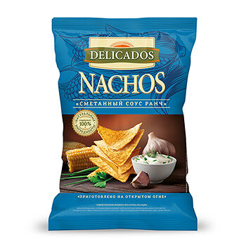 Чипсы кукурузные Delicados Nachos со вкусом соуса Ранч 