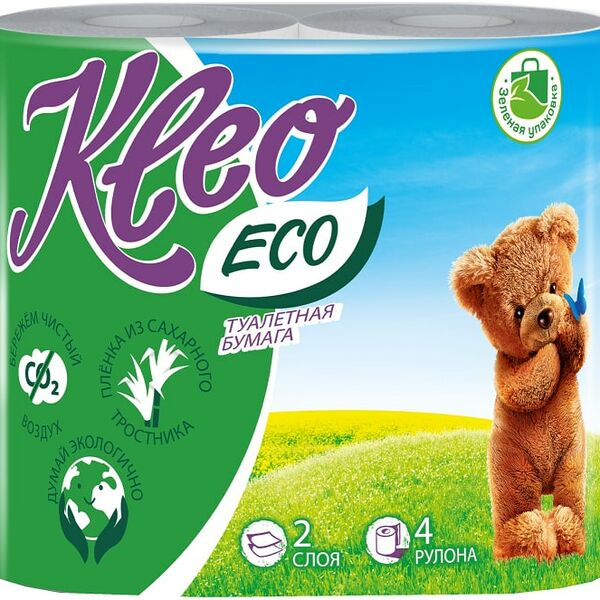 Туалетная бумага Kleo Eco 4 рулона 2 слоя