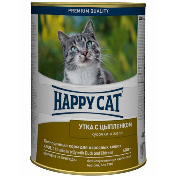 Happy Cat Консервы для кошек с уткой и цыпленком 400 г