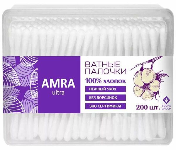 Ватные палочки Amra Ultra, 200 шт