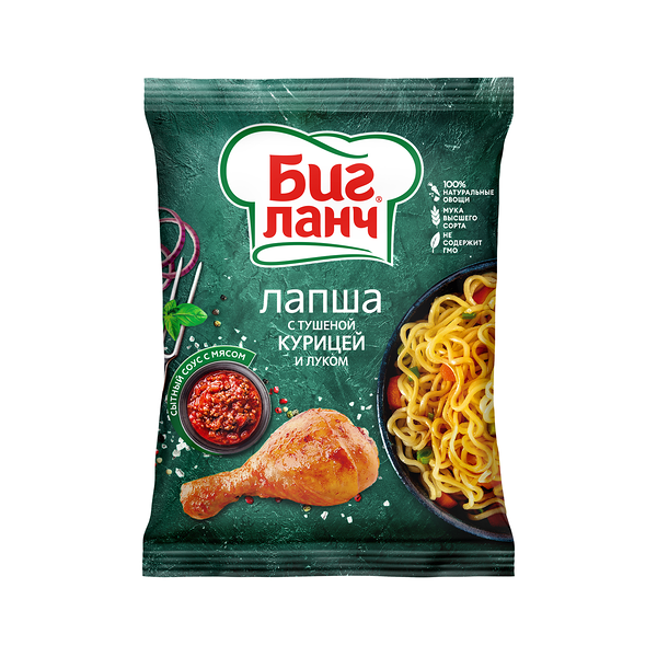 Биг Ланч Лапша с тушеной курицей и луком