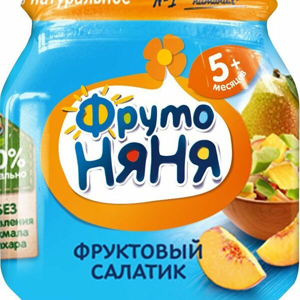Пюре ФрутоНяня Фруктовый салатик яблоко-груша-персик с 5 месяцев 100г