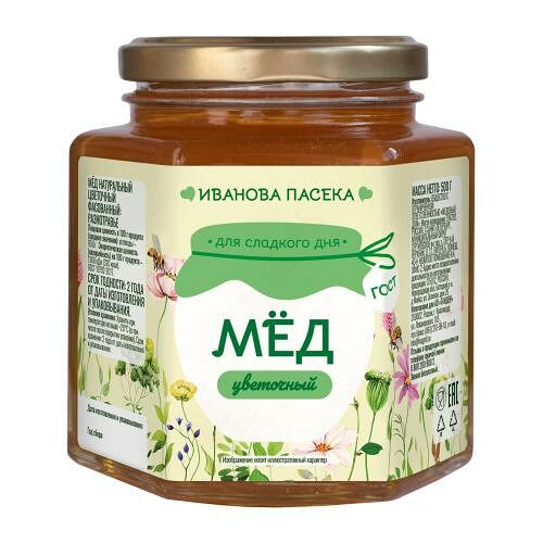 Мёд Иванова Пасека натуральный цветочный 500 г