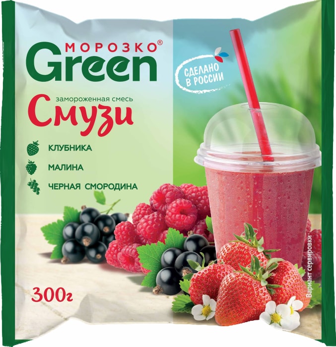 

Смесь для смузи Морозко Green Клубника, малина и черная смородина 300 г