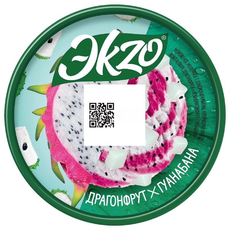 

Мороженое Эkzo Драгонфрут-гуанабана, с кусочками ната де коко 2% ведро 520 г