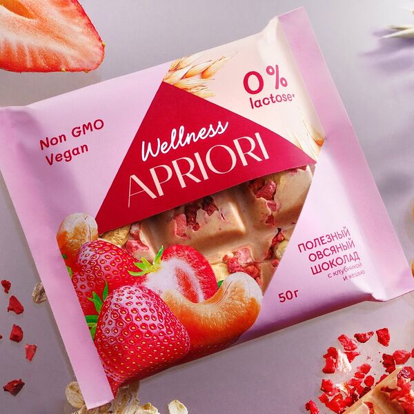 Apriori Wellness овсяный шоколад с клубникой и кешью