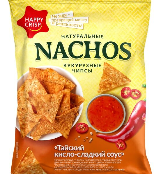 Чипсы Happy Crisp кукурузные Nachos Тайский кисло-сладкий соус 75г