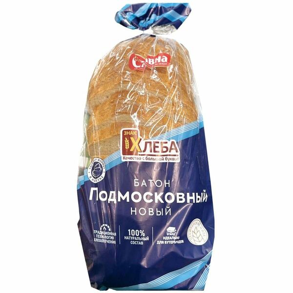 Батон Знак Хлеба Подмосковный новый подовый нарезка 340 г 