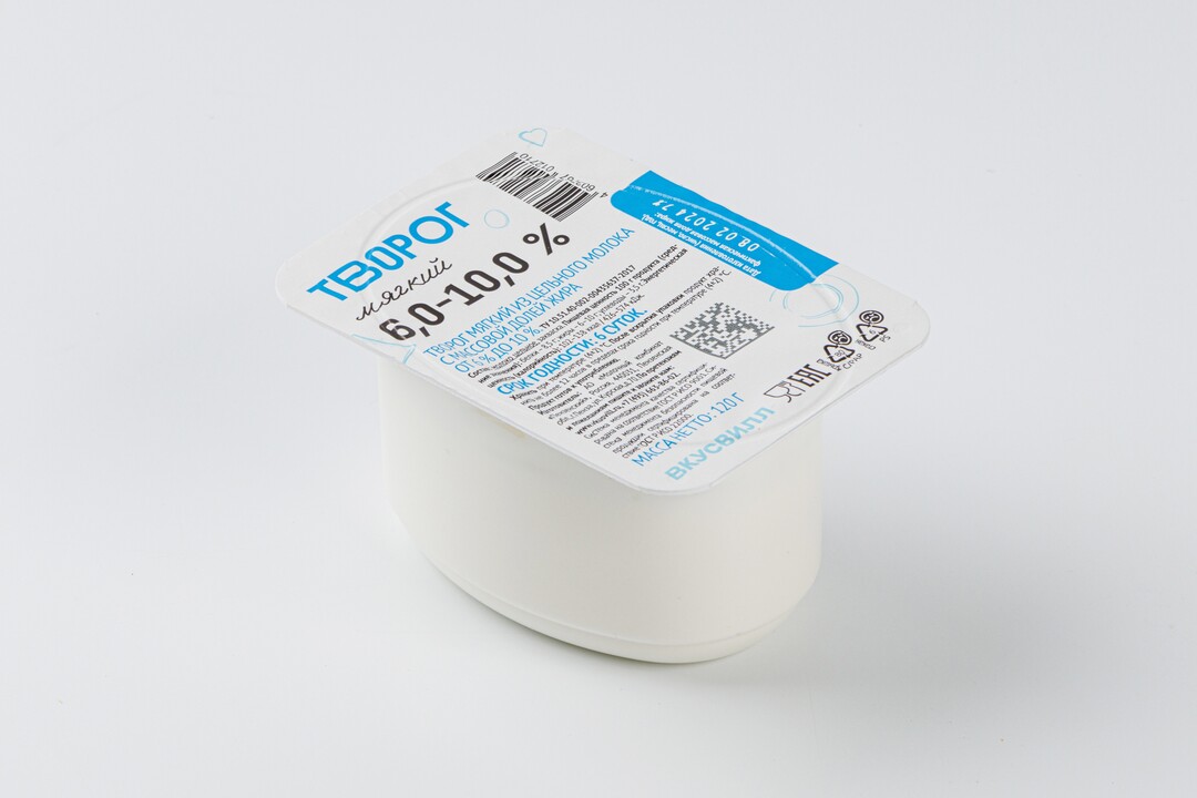 

Творог ВкусВилл мягкий из цельного молока 6-10% 120 г