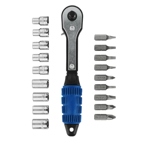 Рокот набор бит и торцевых головок с трещоткой, 19 предметов