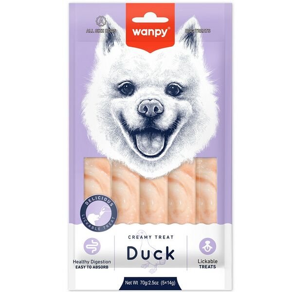 Крем-лакомство Wanpy Dog для собак нежное пюре из утки, 70 г