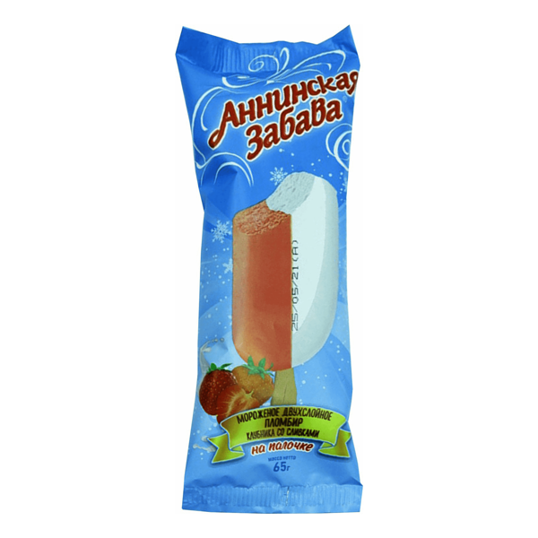 Мороженое Аннинская забава Пломбир эскимо двухслойный клубника со сливками 15% 65 г