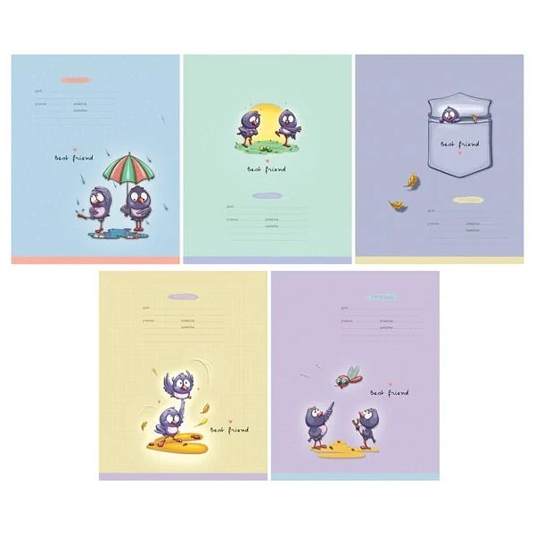 Тетрадь ученическая клетка 12л Путешествие птенцов в ассортименте 1 шт