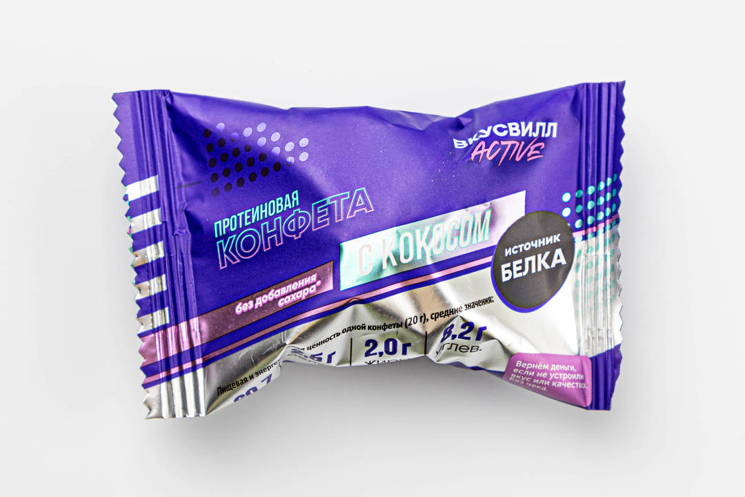

Конфета протеиновая Вкусвилл с кокосом 30 г