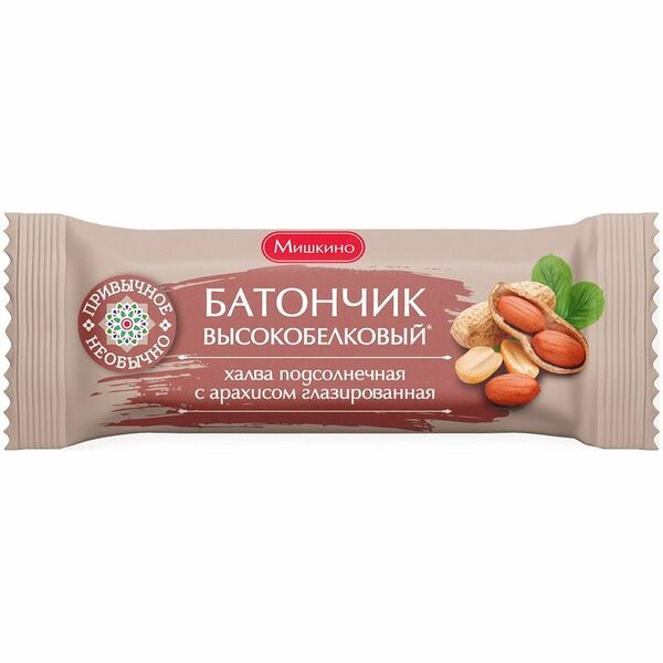 Батончик Халва подсолнечная Мишкино счастье с арахисом 50 г