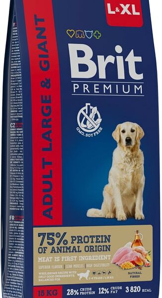 Сухой корм для собак Brit Premium Dog Adult Large and Giant с курицей 15кг