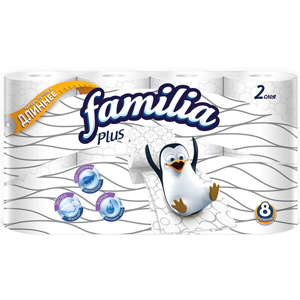 Туалетная бумага Familia Plus белая 2 слоя 8 рулонов