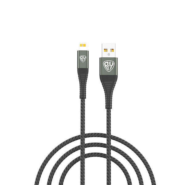 By кабель для зарядки shark ip, быстрая зарядка 2.4а, 12w, тканевый, cерый, штекер металл