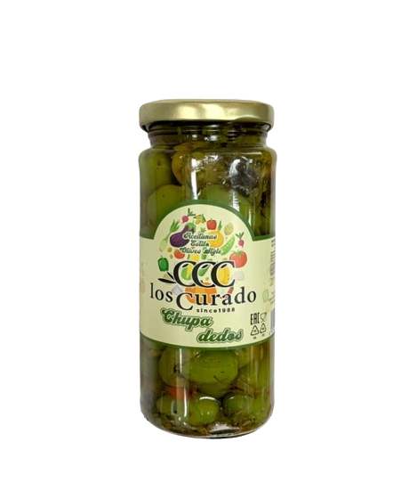 Оливки зеленые Los Curado Chupadedos с перцем и чесноком и травами 360г Испания ст/банка