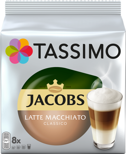 

Кофе в капсулах Jacobs Latte Macchiato Classico Tassimo, с жидким молоком, 8 шт, 264 г