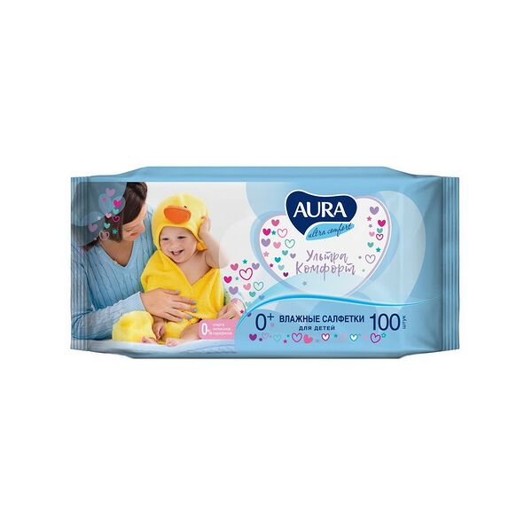 AURA ULTRA COMFORT Влажные салфетки для детей 100 шт. КК/12