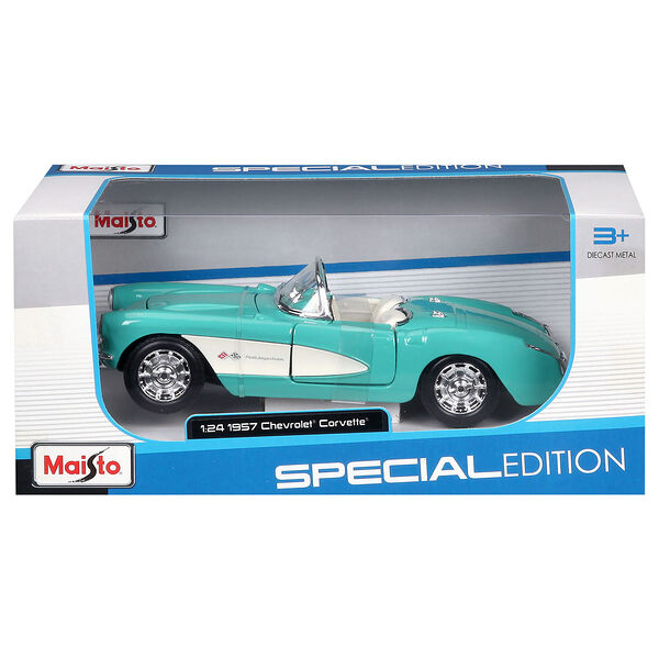 Машинка die-cast 1957 Chevrolet Corvette 1:24 бирюзовая открывающ двери Maisto 31275