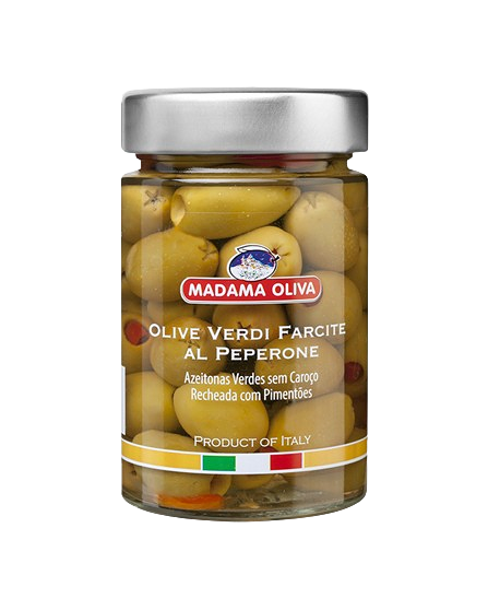 Оливки зеленые фарш с перцем 190г/300г Madama Oliva