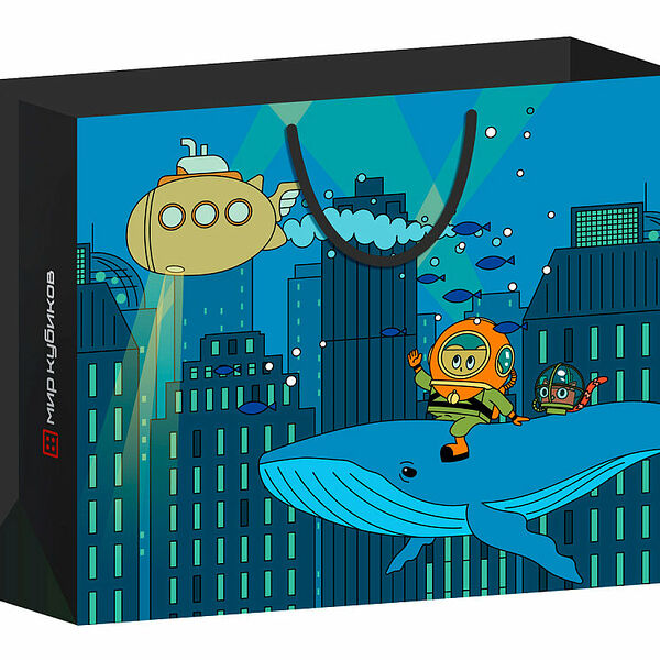 Пакет подарочный Мир Кубиков BagXL_K_whale_MK Пакет подарочный «Кубикоша на ките», 60*50 (xl)