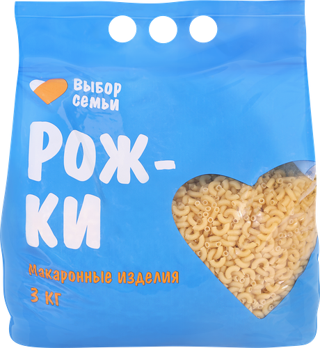 Макароны Выбор семьи Рожки группа В высший сорт 3 кг