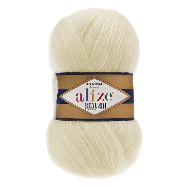Пряжа ALIZE 'Angora real 40' 100 гр. (40% шерсть, 60% акрил)(01 кремовый)