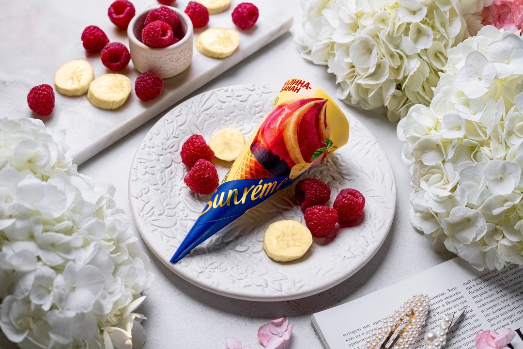 

Мороженое Sunreme Малина-Банан в вафельном рожке 8% 78 г