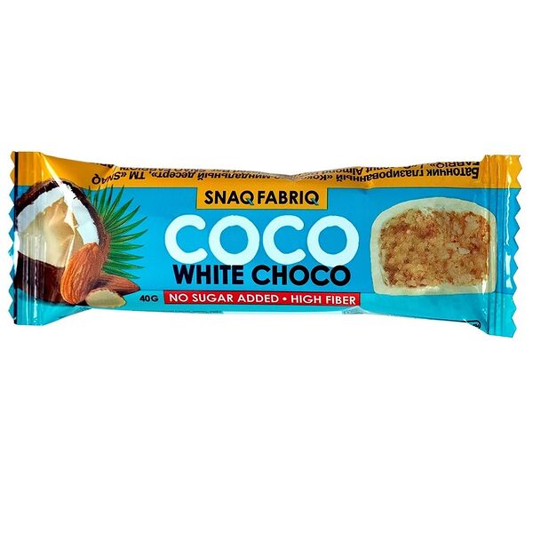 Батончик глазированный Snaq Fabriq Кокос и миндаль в белом шоколаде 40 г